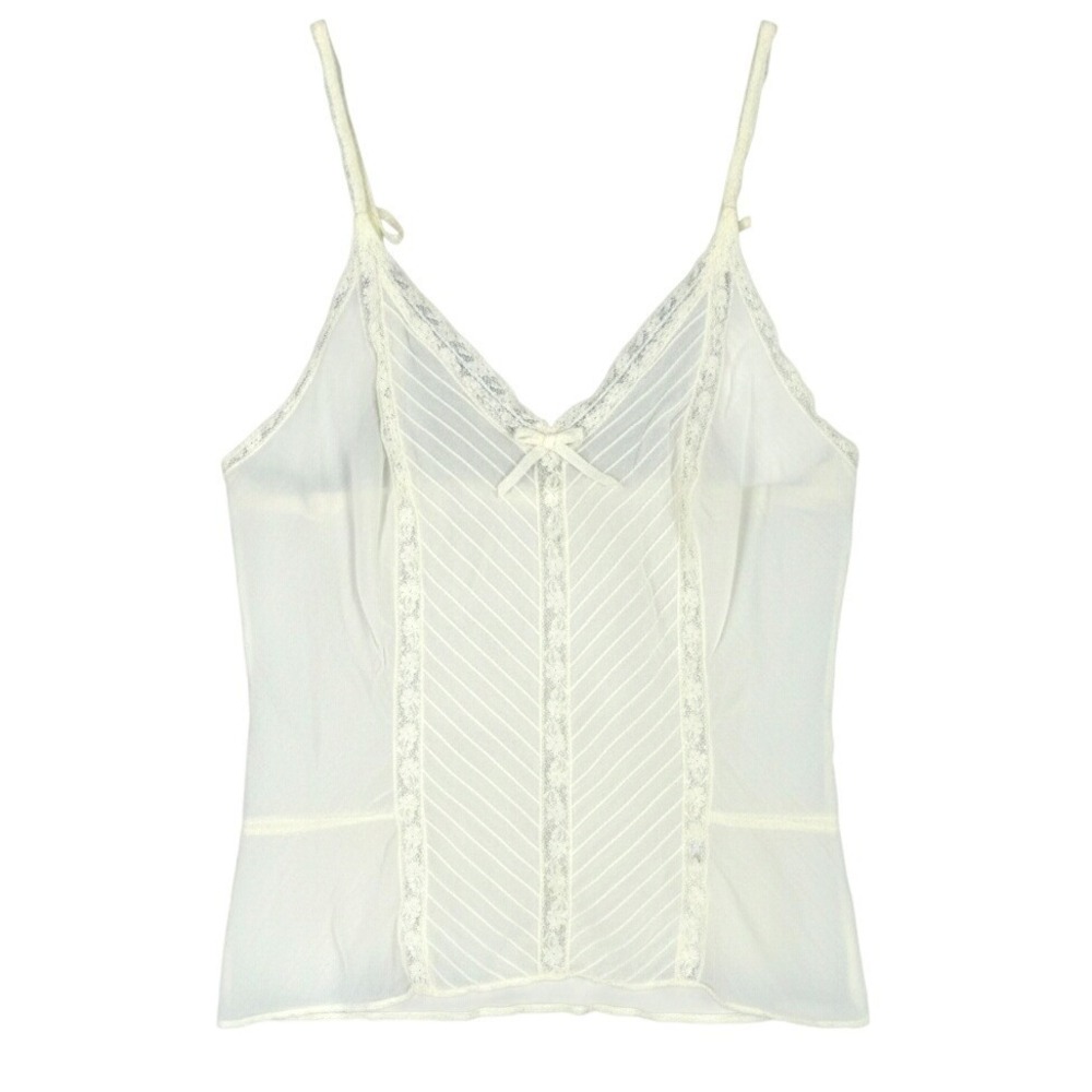 VTG SEAMPRUFE CAMISOLE CAMI TOP Off-White Wamsutta LACE TRIM Pintuck Pleats 32